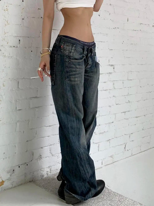 2025 Autumn Women's Blue Y2k Baggy Jeans